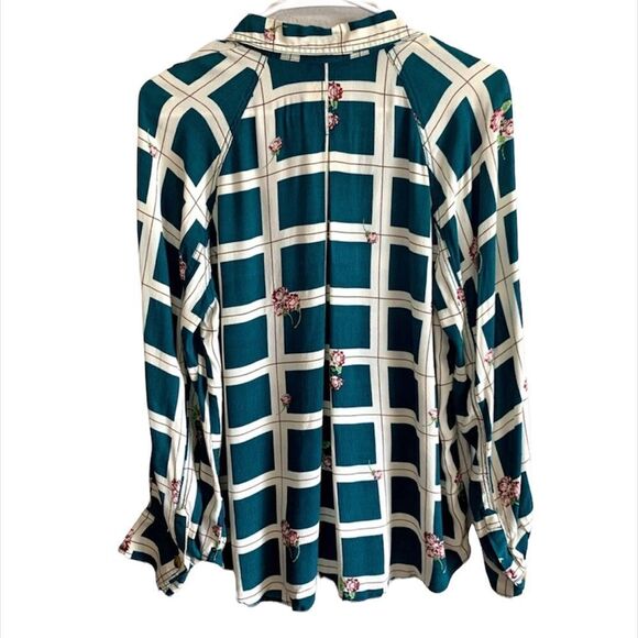 ✨2xHP✨FP Women's Blouse Green Plaid Button Down✨ - Picture 4 of 6